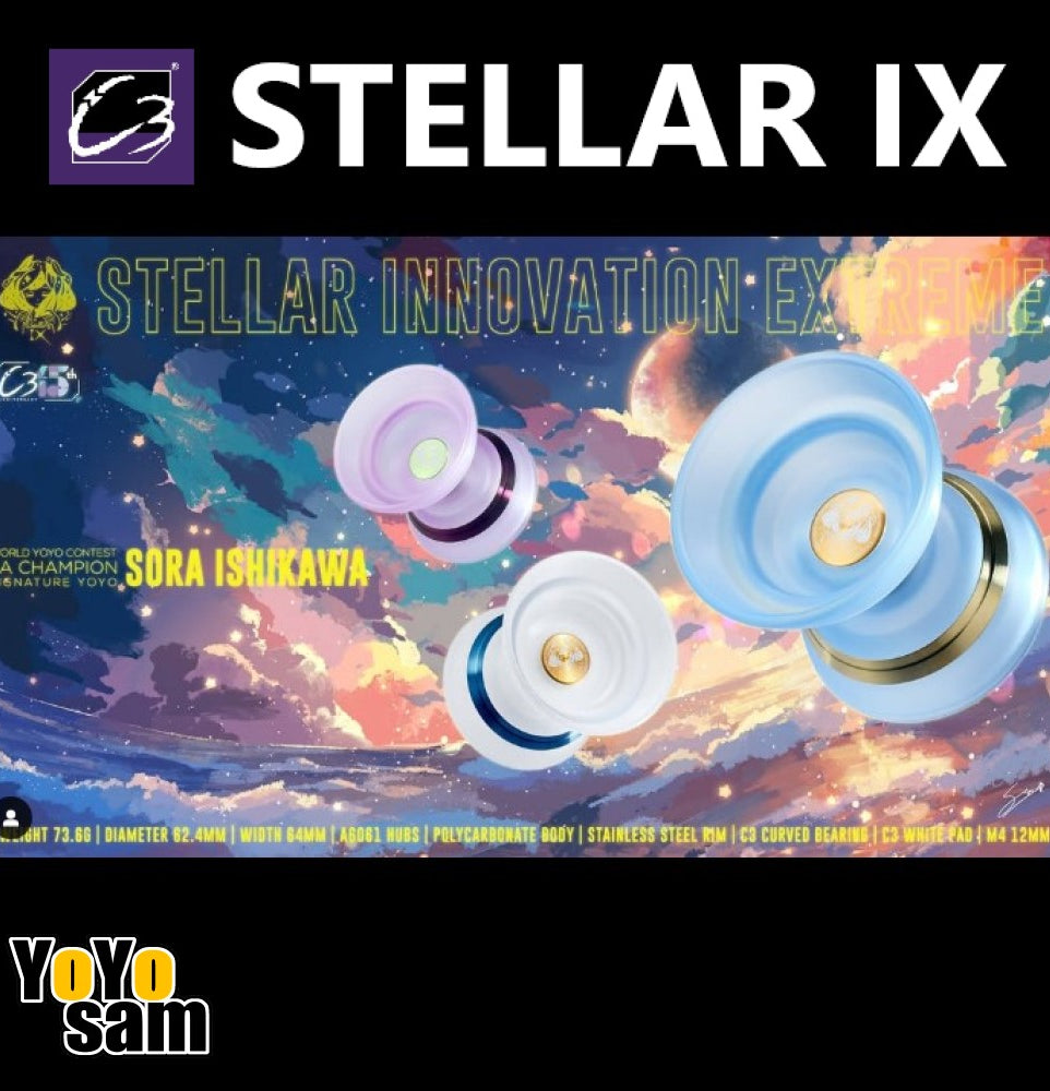 C3yoyodesign Stellar IX Yo-Yo - Polycarbonate with Stainless Steel Ring - Sora Ishikawa Signature YoYo