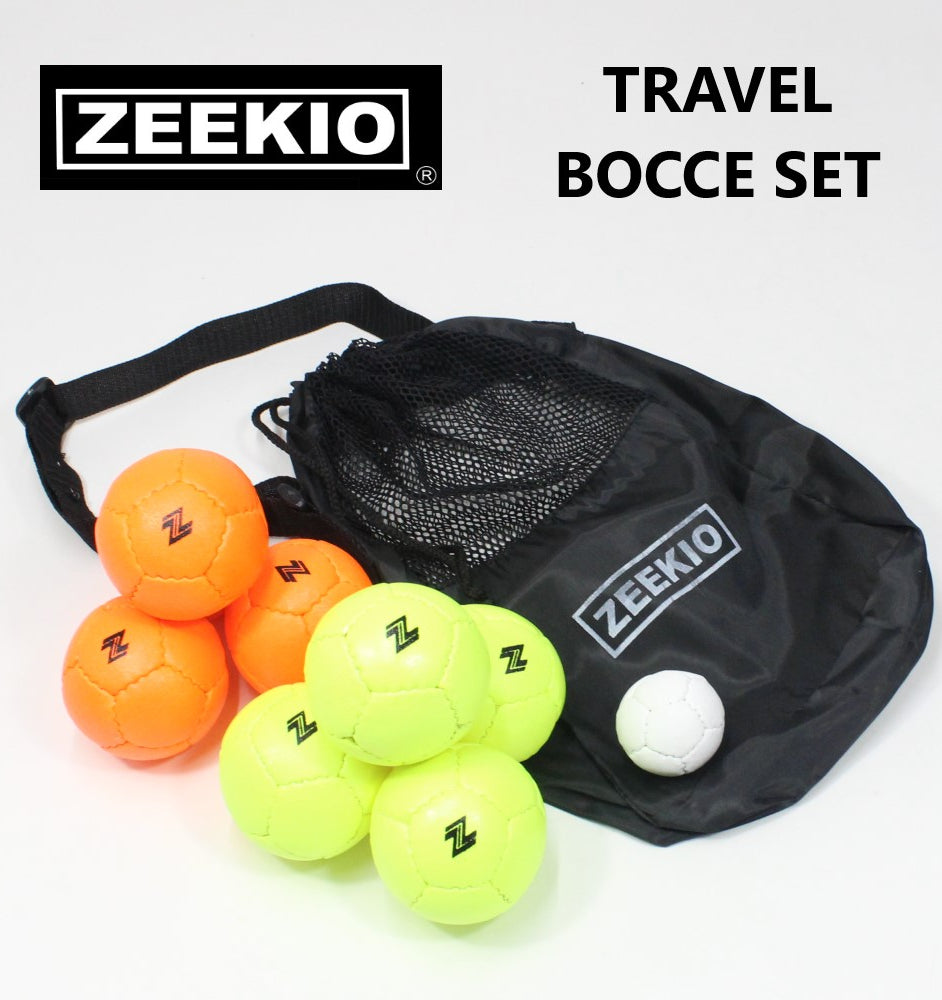 Zeekio Travel Bocce Set - Weather Resistant - Indoor Outdoor- Comes With Nylon and Mesh Adjustable Drawstring Carry Bag!