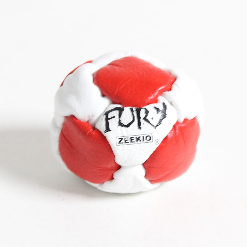 Zeekio Fury Red and White genuine leather sand-filled footbag
