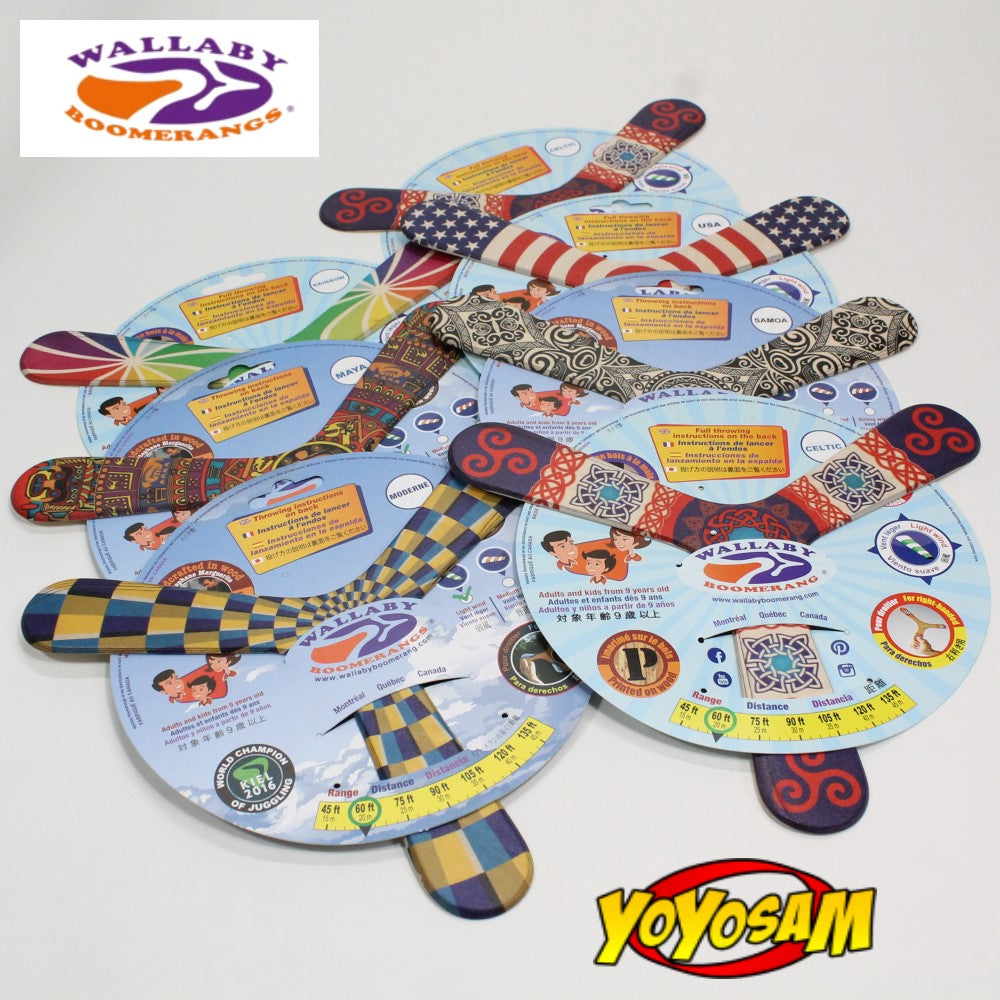 Wallaby Boomerang Three Wing Birch, Hand Crafted, Digitally Printed and Signed, Great for Beginners - YoYoSam