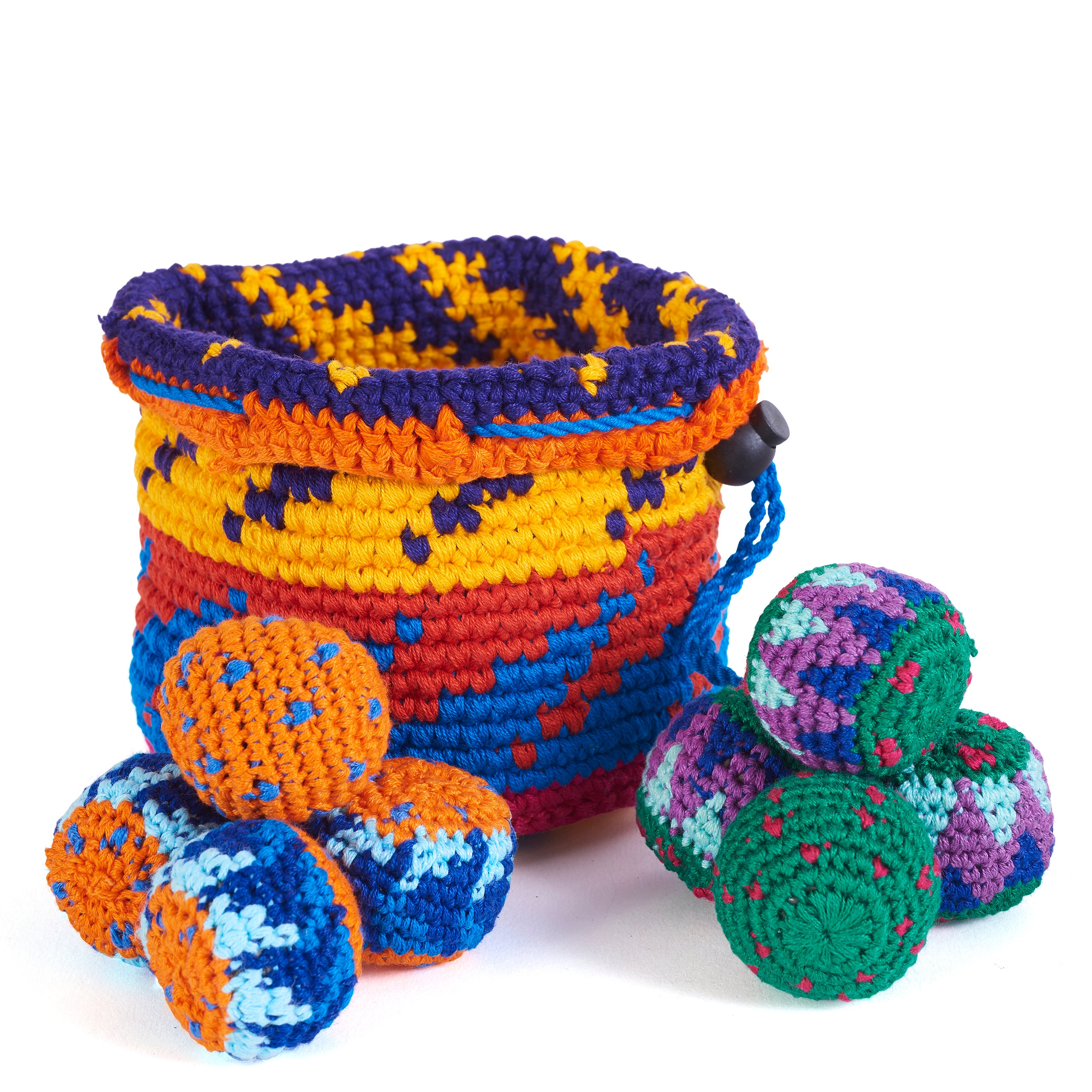 BUENA ONDA Yippi Yappa Kit - Crocheted Mini Bag Toss Game Color Coded Balls with Basket, Indoor/Outdoor Play — view 2