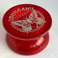 Vintage Duncan Butterfly Yo-Yo - Late 90s Transluscent Red with white imprint Very Good Condition