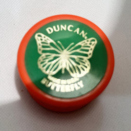 Vintage Duncan Butterfly Yo-Yo -1970s Very Good condition - Made in USA-Orange with green Caps