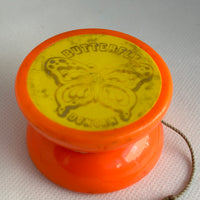 Vintage Duncan Butterfly Yo-Yo - Early 70s fair Condition - Made in USA-Orange with Yellow Caps