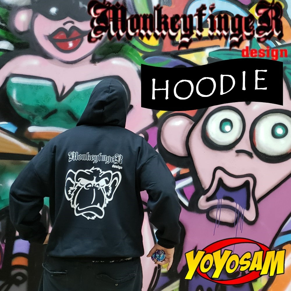 MonkeyfingeR Yo-Yo Design Black Hoodie - Zipper Official Cranky Logo Sweatshirt Jacket Hoody - YoYoSam