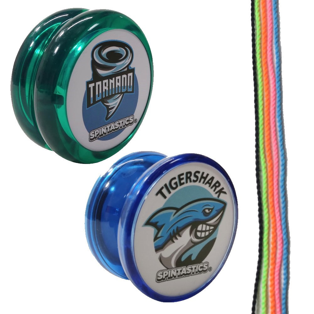 Spintastics Intermediate Yo-Yo Set - Includes (1) Tigershark Yoyo (1) Tornado Yoyo and A 5 Pack of Strings! Colors Vary!