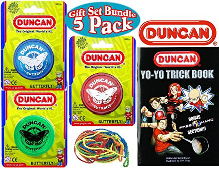 Deluxe Gift Set Bundle 5 Pack-Duncan Yo-Yo Butterfly (3), Trick Book & 5 Strings (Assorted Colors) - YoYoSam