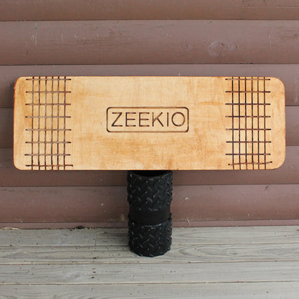 Zeekio Matrix Rolla Bolla Balance Board - Stained Wood with Etched Grid - 29" Juggling Prop with Roller - YoYoSam
