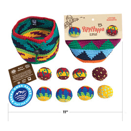 BUENA ONDA Yippi Yappa Kit - Crocheted Mini Bag Toss Game Color Coded Balls with Basket, Indoor/Outdoor Play